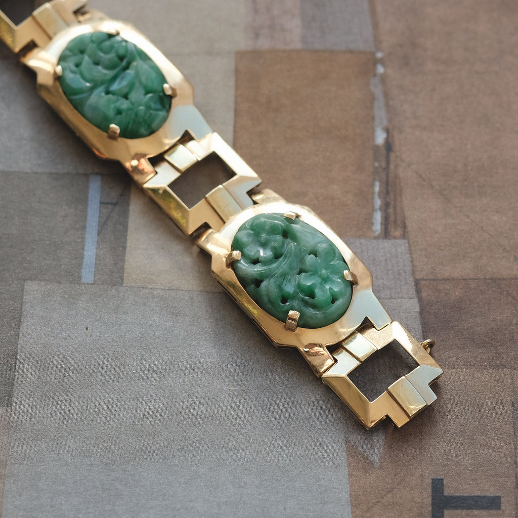 Art Deco Jade Panel Bracelet - Lost Owl Jewelry