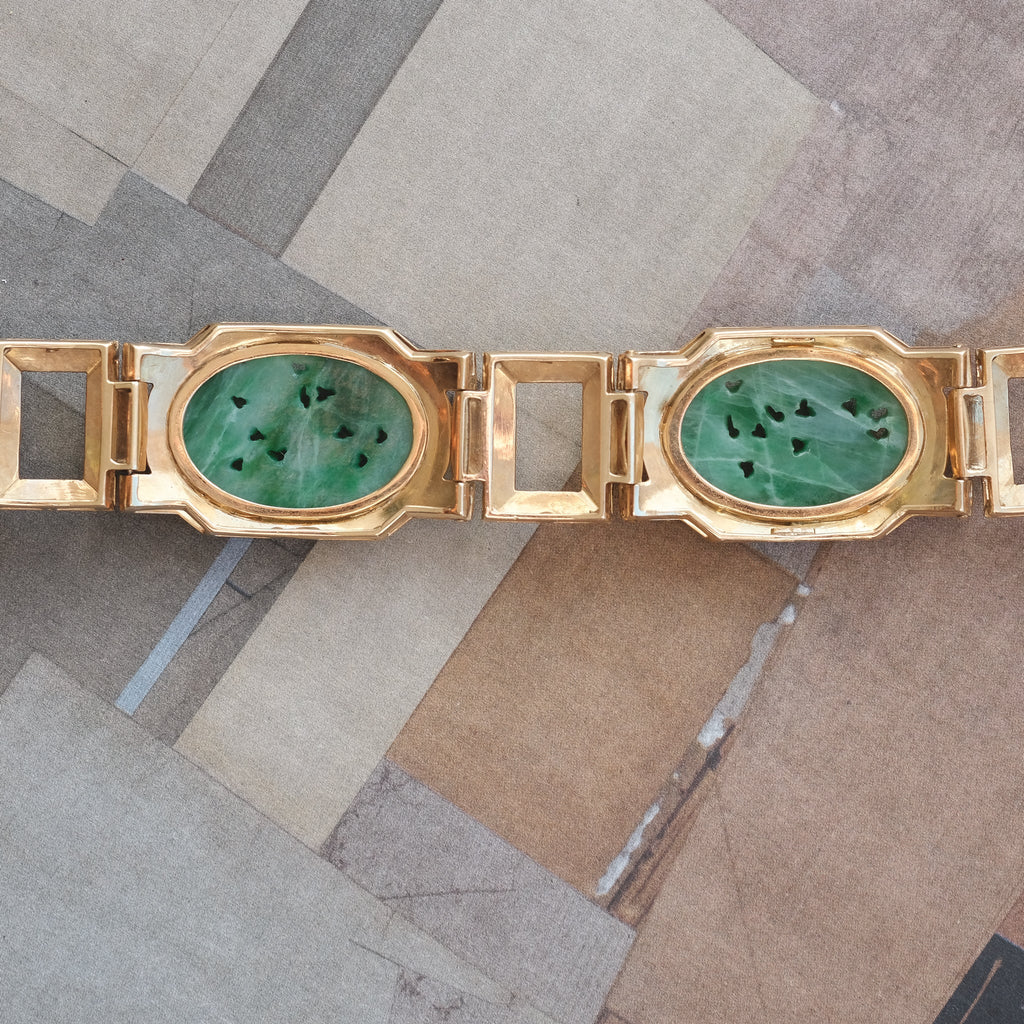 Art Deco Jade Panel Bracelet - Lost Owl Jewelry