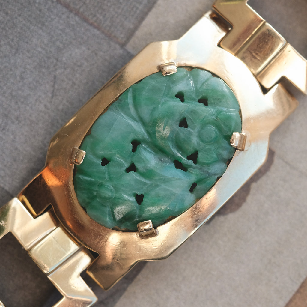 Art Deco Jade Panel Bracelet - Lost Owl Jewelry