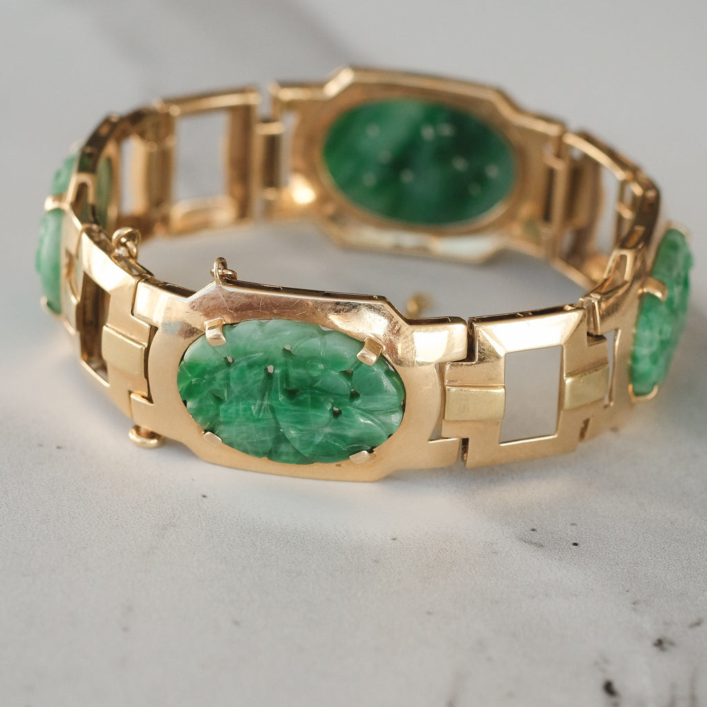 Art Deco Jade Panel Bracelet - Lost Owl Jewelry