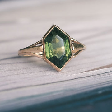 Art Deco Moldavite Ring - Lost Owl Jewelry