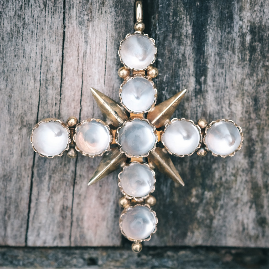 Art Deco Moonstone Cross Pendant - Lost Owl Jewelry