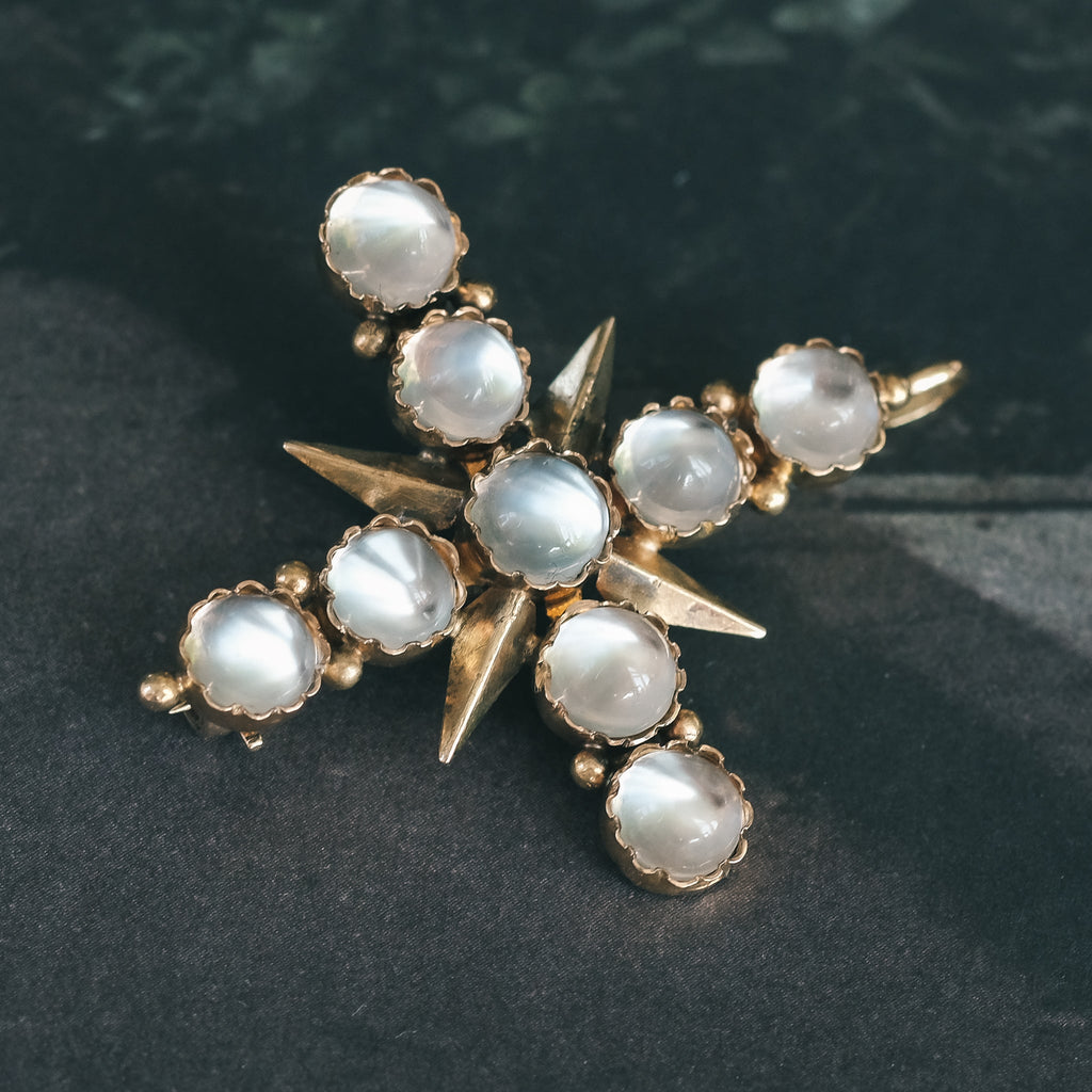 Art Deco Moonstone Cross Pendant - Lost Owl Jewelry