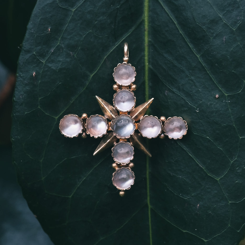Art Deco Moonstone Cross Pendant - Lost Owl Jewelry