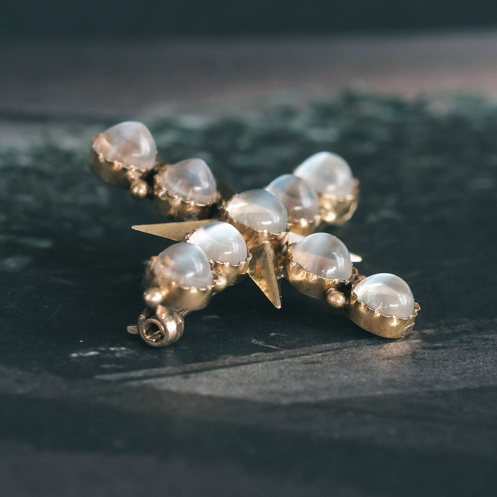 Art Deco Moonstone Cross Pendant - Lost Owl Jewelry