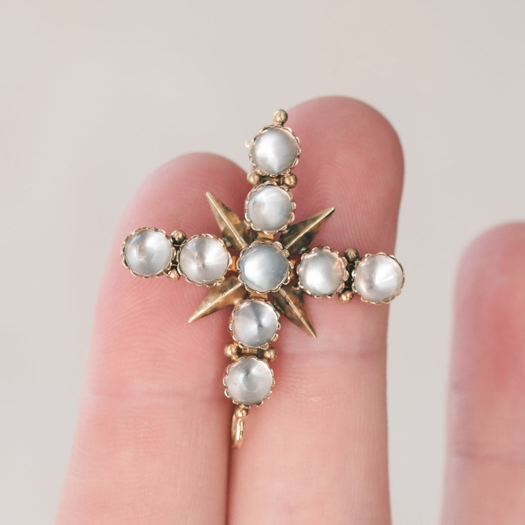 Art Deco Moonstone Cross Pendant - Lost Owl Jewelry