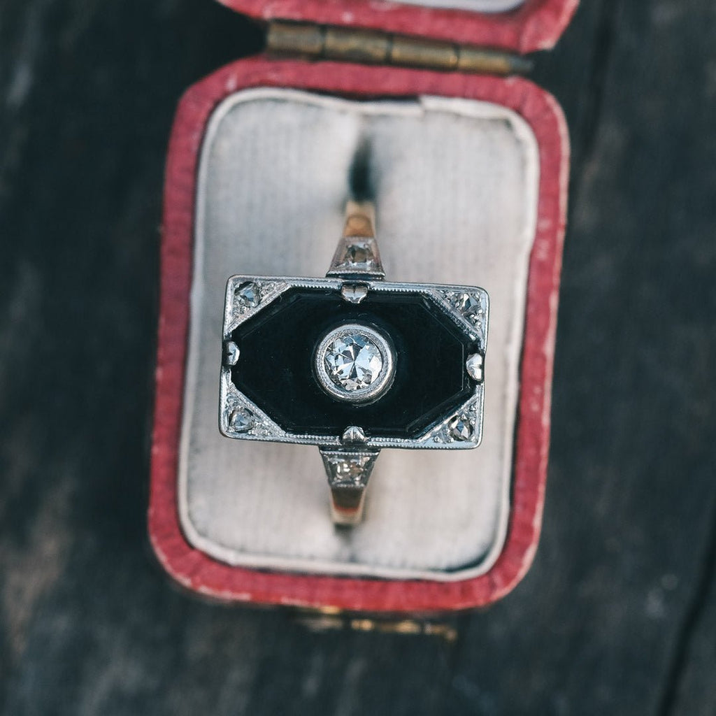 Art Deco Onyx Panel Ring - Lost Owl Jewelry