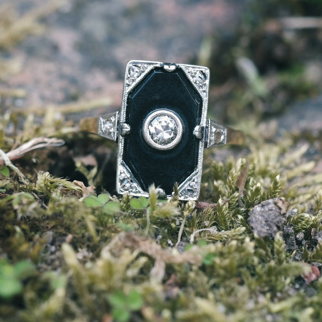 Art Deco Onyx Panel Ring - Lost Owl Jewelry