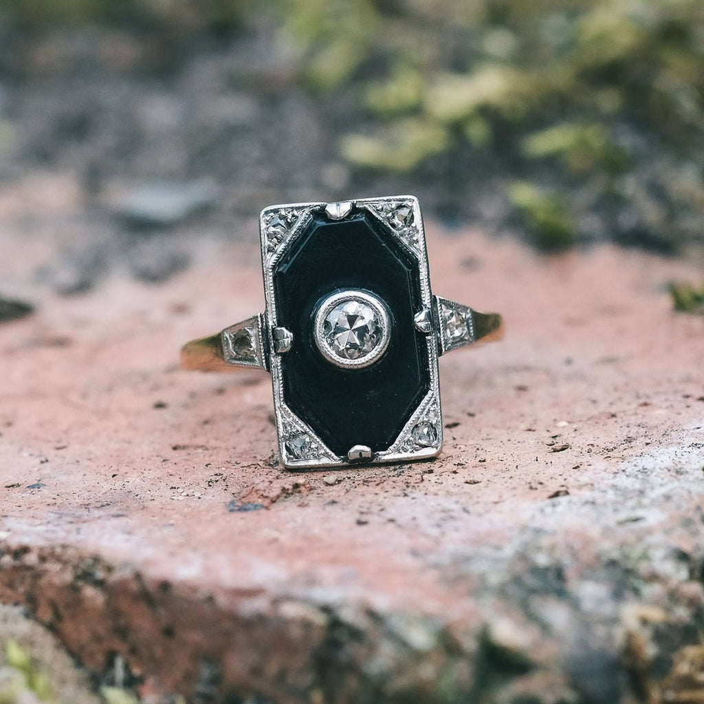 Art Deco Onyx Panel Ring - Lost Owl Jewelry