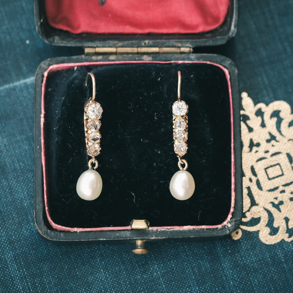 Art Deco Pearl & Diamond Earrings - Lost Owl Jewelry