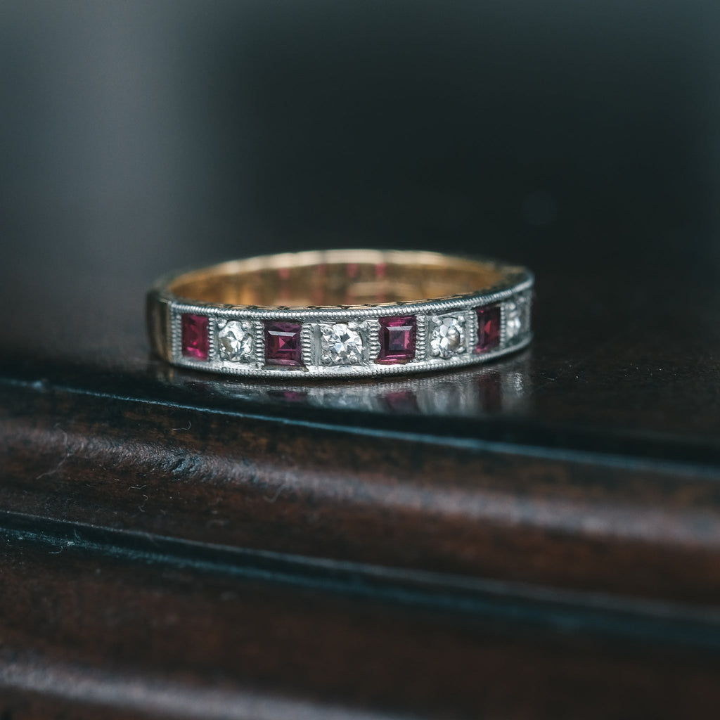 Art Deco Ruby & Diamond Half-Eternity Ring - Lost Owl Jewelry