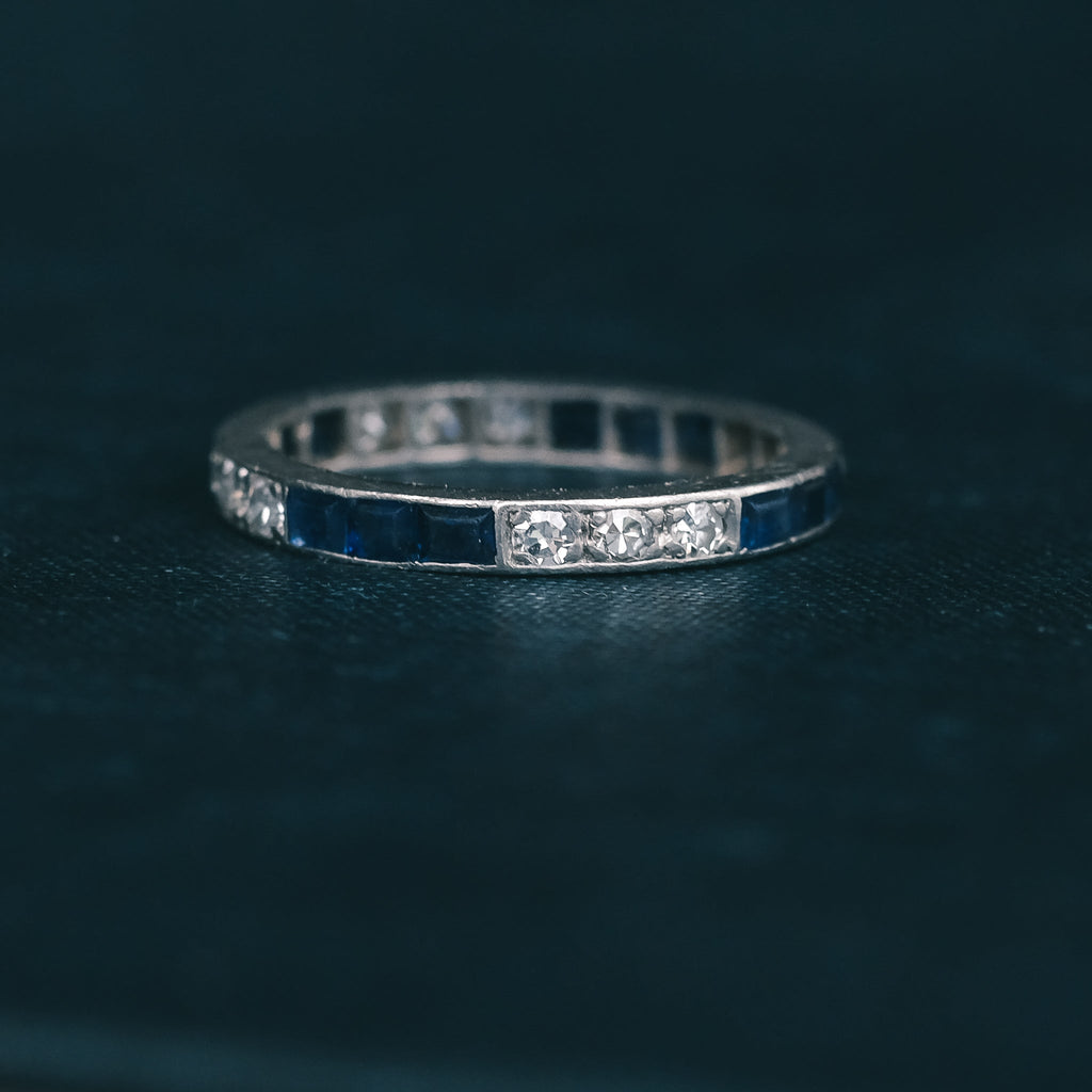 Art Deco Sapphire & Diamond Eternity Ring - Lost Owl Jewelry