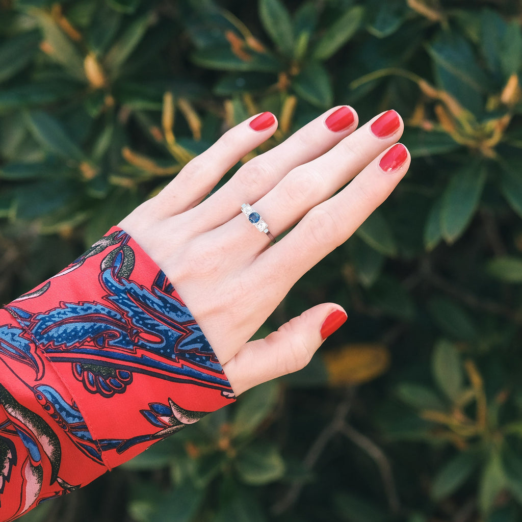 Art Deco Sapphire & Diamond Trilogy Ring - Lost Owl Jewelry