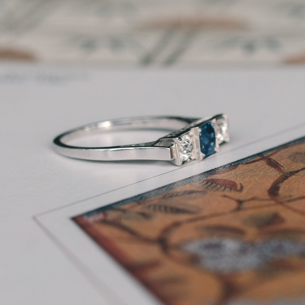 Art Deco Sapphire & Diamond Trilogy Ring - Lost Owl Jewelry