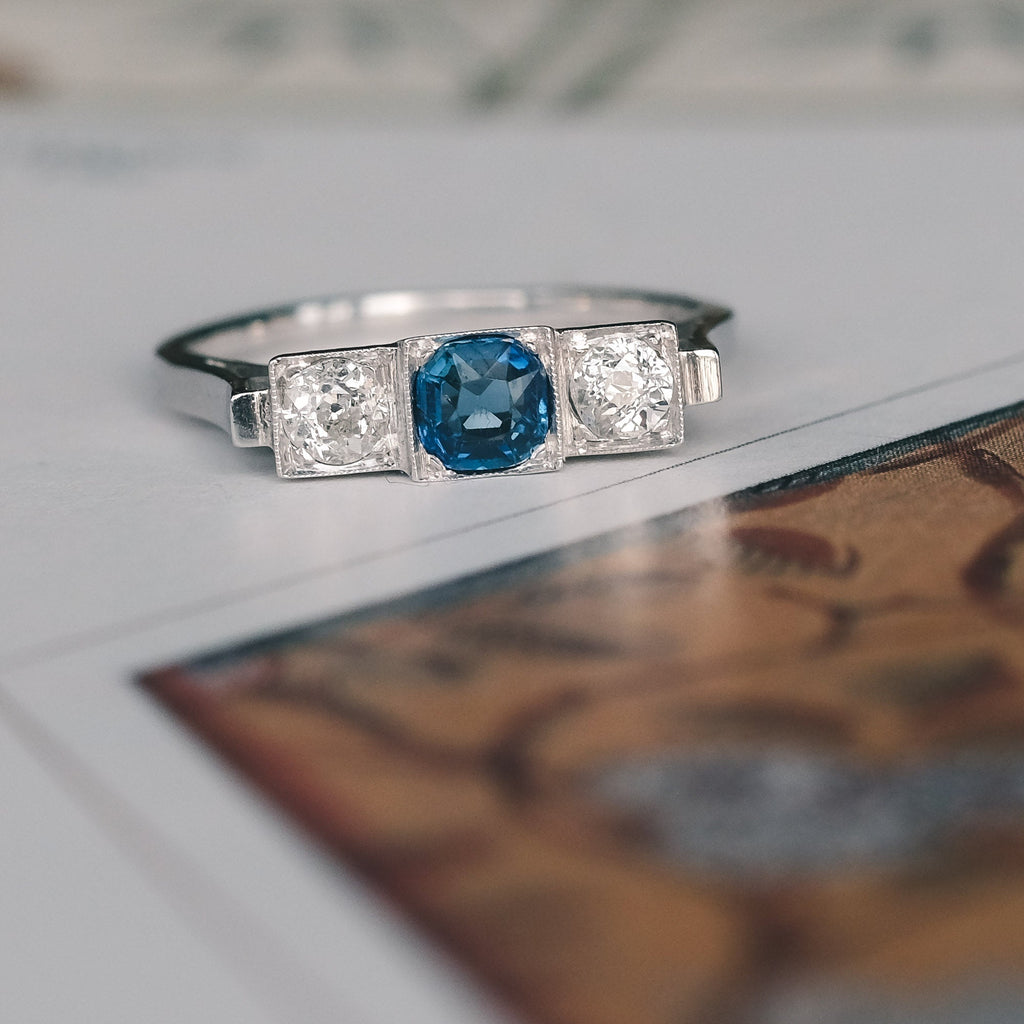 Art Deco Sapphire & Diamond Trilogy Ring - Lost Owl Jewelry