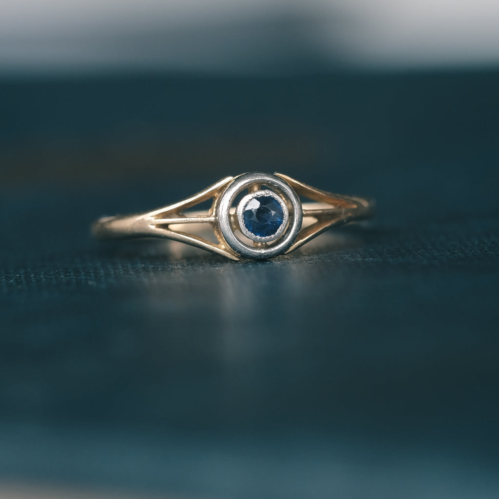 Art Deco Sapphire Halo Ring - Lost Owl Jewelry