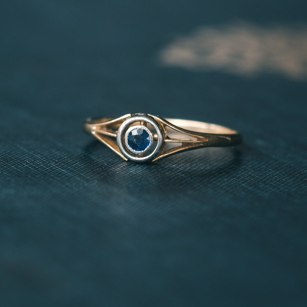 Art Deco Sapphire Halo Ring - Lost Owl Jewelry