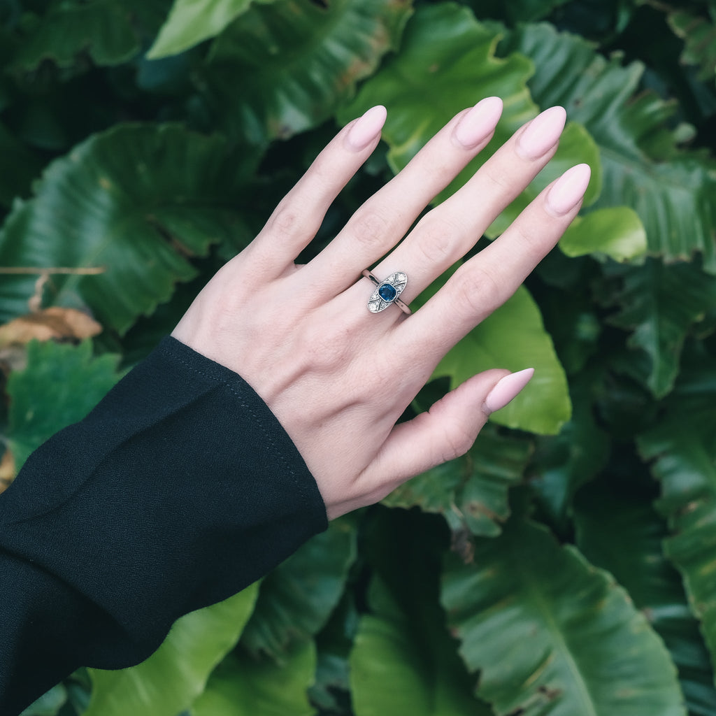 Art Deco Sapphire Oval Ring - Lost Owl Jewelry