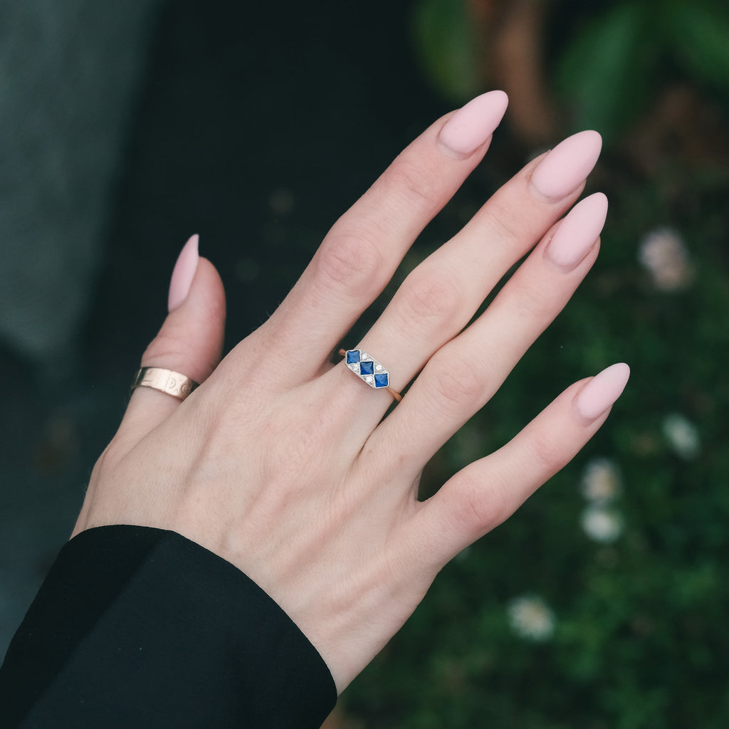 Art Deco Sapphire Trilogy Ring - Lost Owl Jewelry