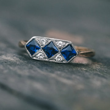 Art Deco Sapphire Trilogy Ring - Lost Owl Jewelry