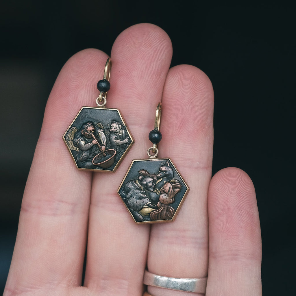 Art Deco Shakudō Earrings - Lost Owl Jewelry