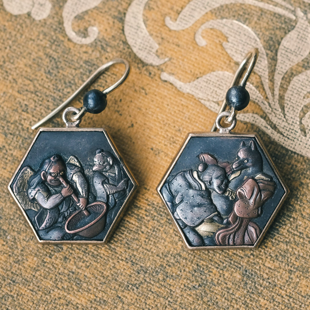 Art Deco Shakudō Earrings - Lost Owl Jewelry
