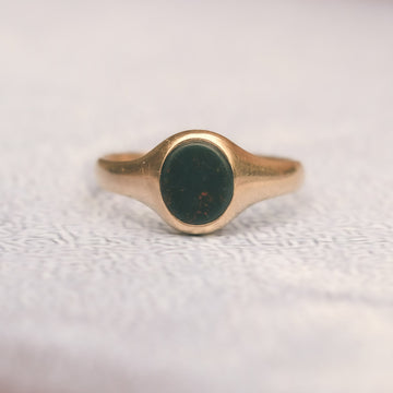 Art Deco Small Oval Bloodstone Signet Ring - Lost Owl Jewelry