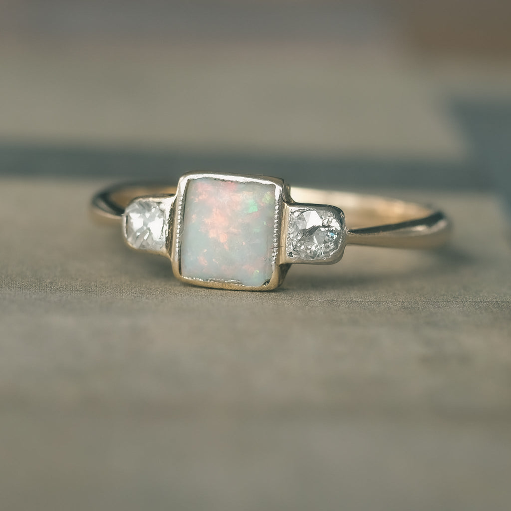 Art Deco Square Opal Ring - Lost Owl Jewelry