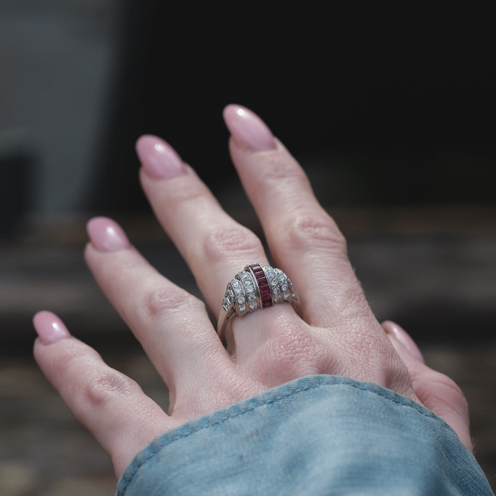 Art Deco Stepped Bombé Ring - Lost Owl Jewelry
