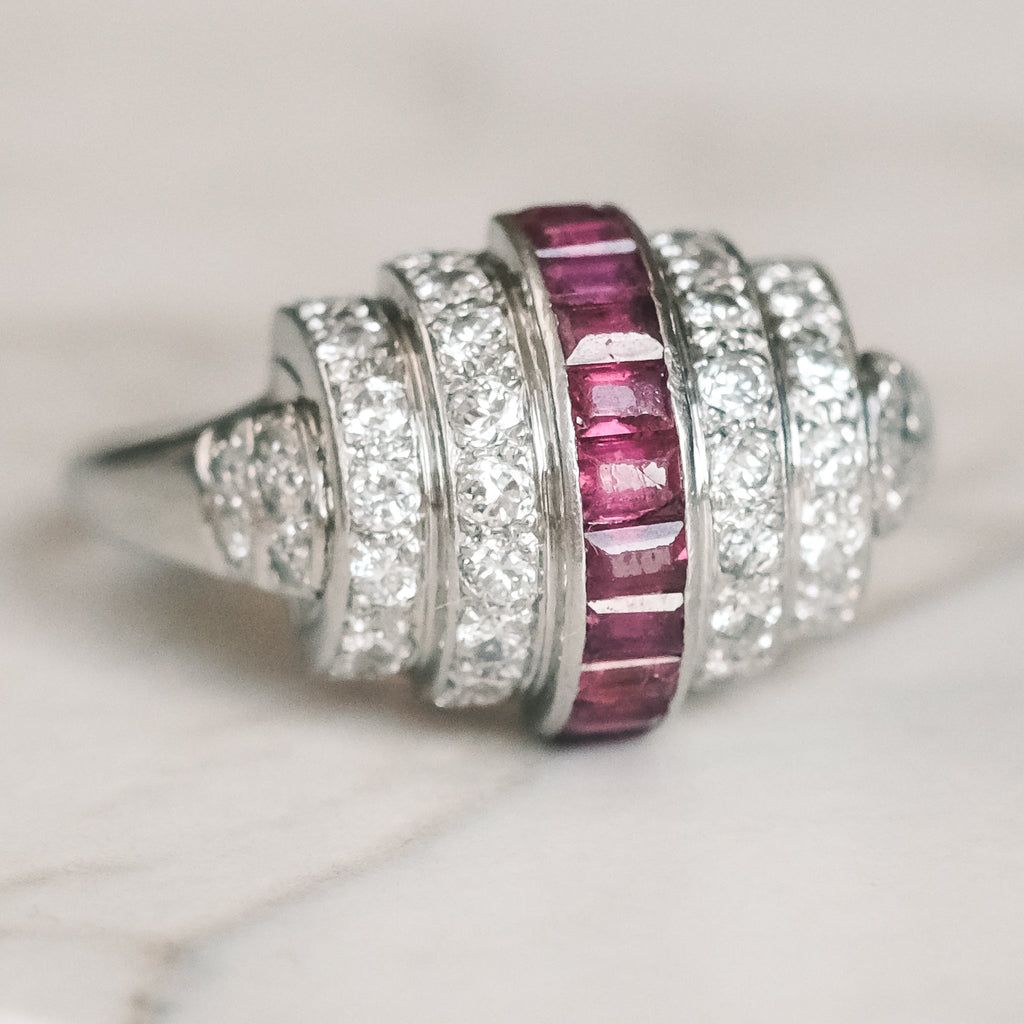 Art Deco Stepped Bombé Ring - Lost Owl Jewelry