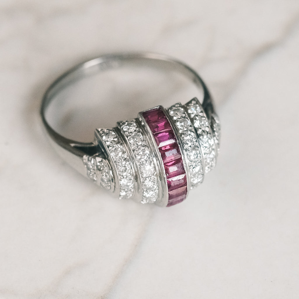 Art Deco Stepped Bombé Ring - Lost Owl Jewelry