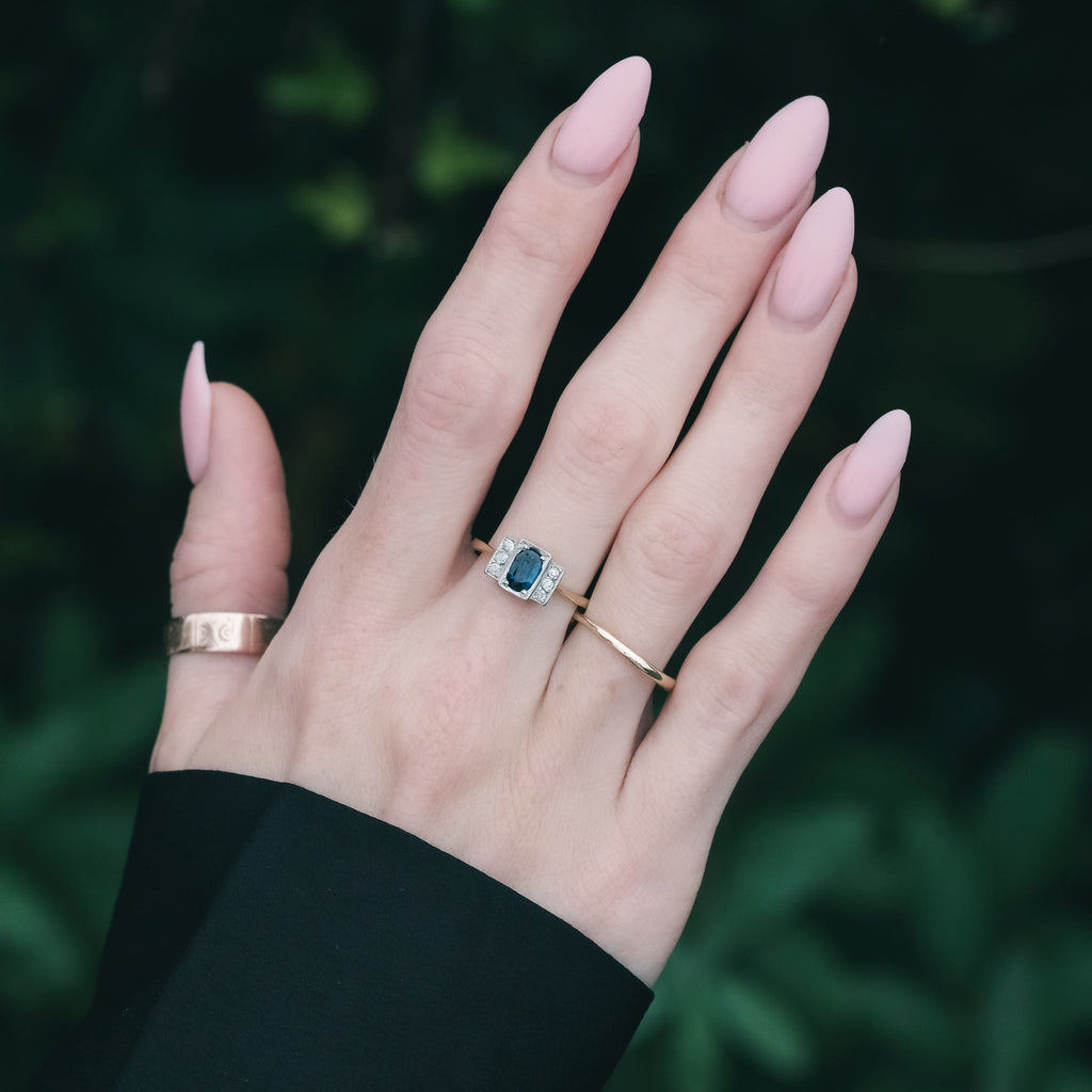 Art Deco Stepped Sapphire Ring - Lost Owl Jewelry