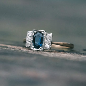 Art Deco Stepped Sapphire Ring - Lost Owl Jewelry