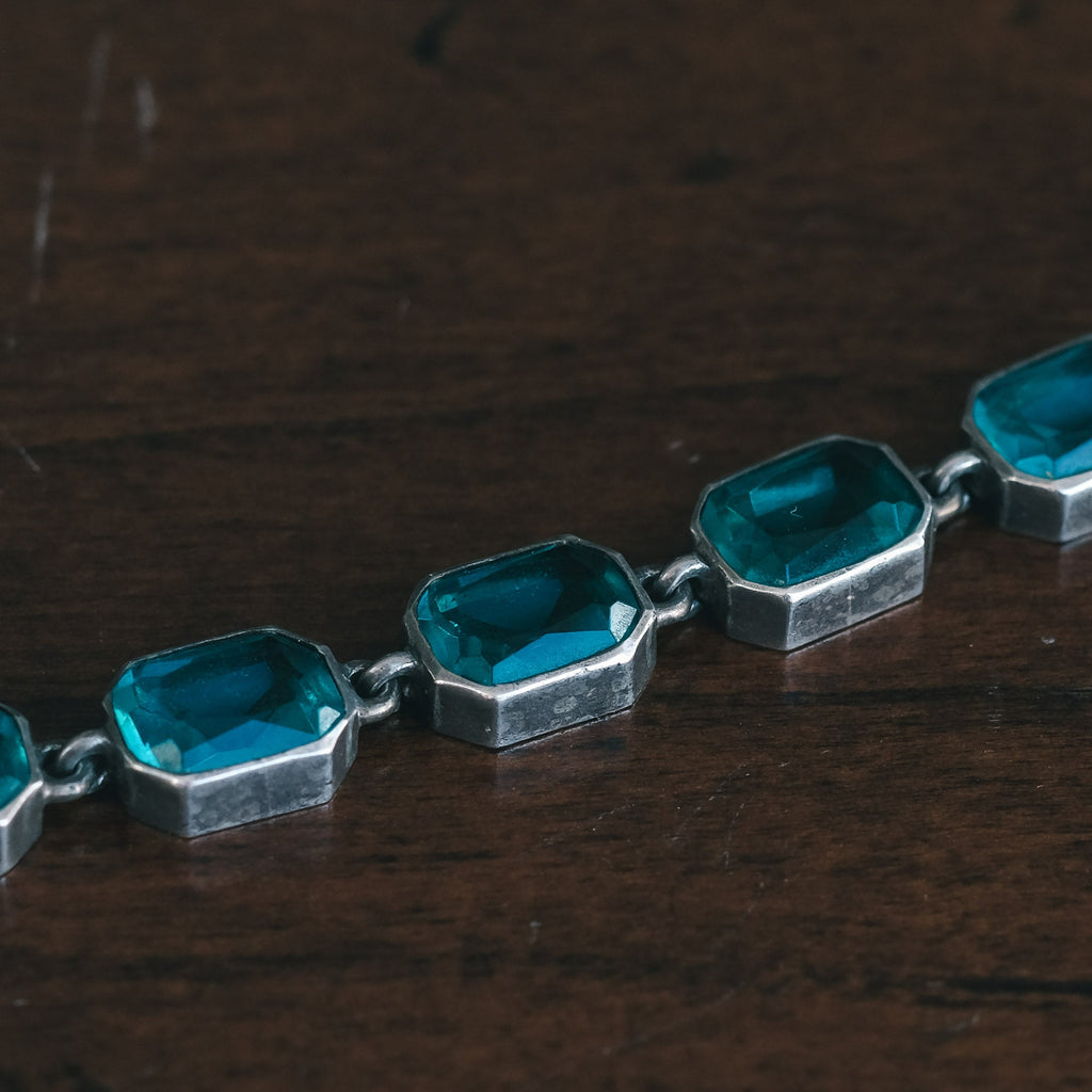Art Deco Teal Paste Riviere Necklace - Lost Owl Jewelry