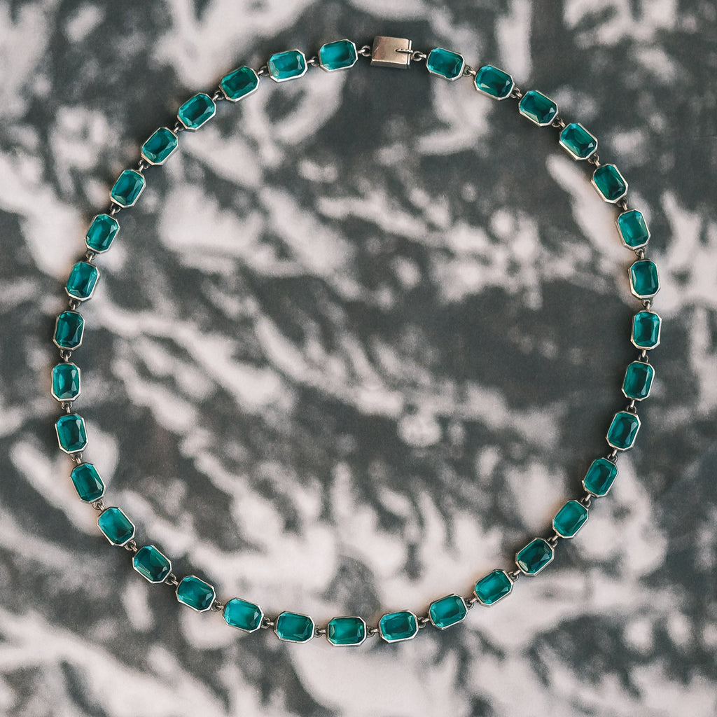 Art Deco Teal Paste Riviere Necklace - Lost Owl Jewelry