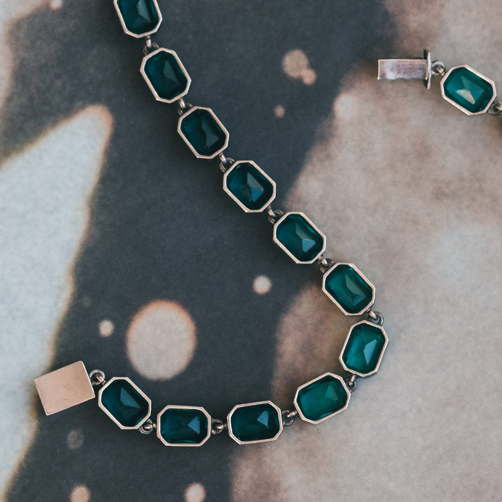 Art Deco Teal Paste Riviere Necklace - Lost Owl Jewelry