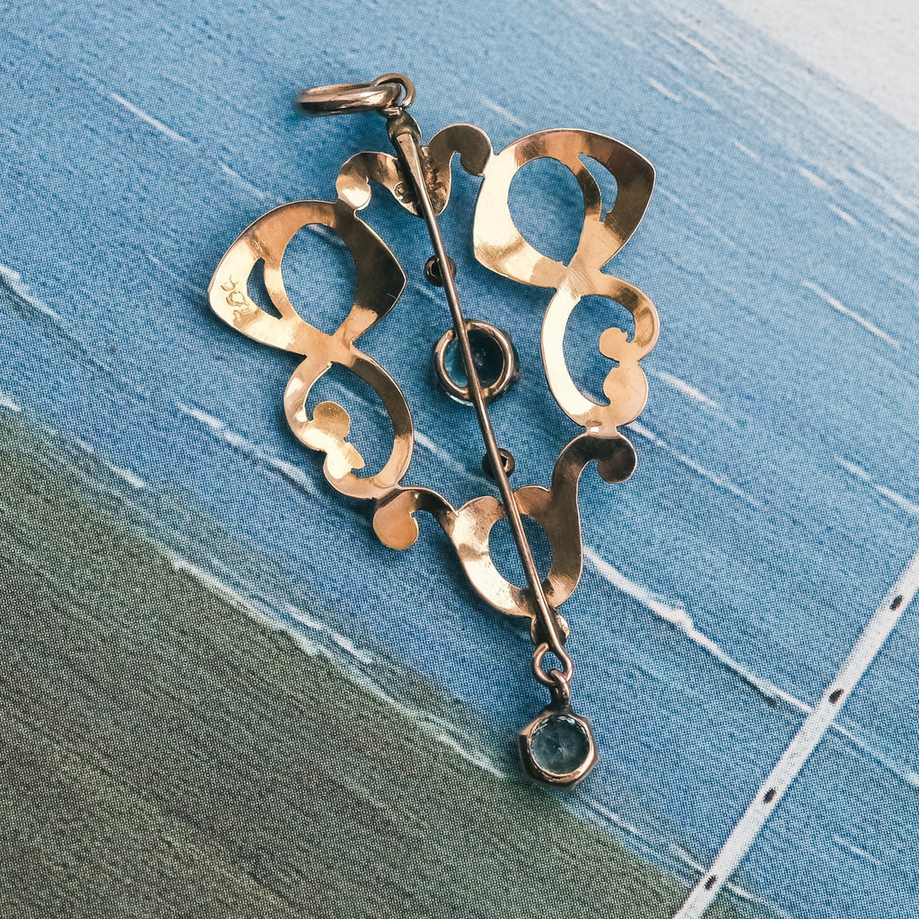 Art Nouveau Aquamarine Lavaliere Pendant - Lost Owl Jewelry