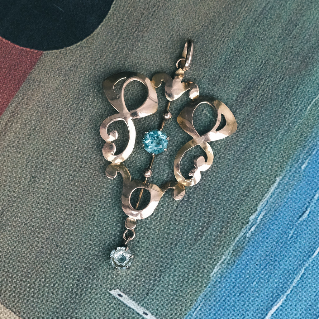 Art Nouveau Aquamarine Lavaliere Pendant - Lost Owl Jewelry