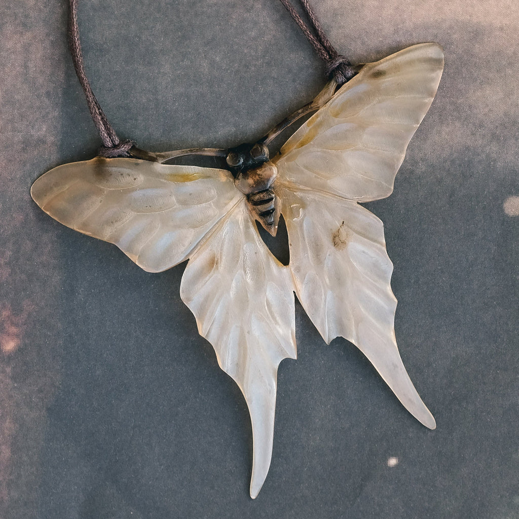 Art Nouveau Horn Butterfly Necklace by Elizabeth Bonté - Lost Owl Jewelry