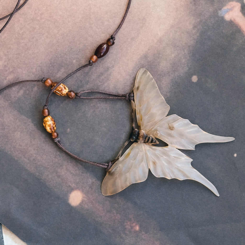 Art Nouveau Horn Butterfly Necklace by Elizabeth Bonté - Lost Owl Jewelry