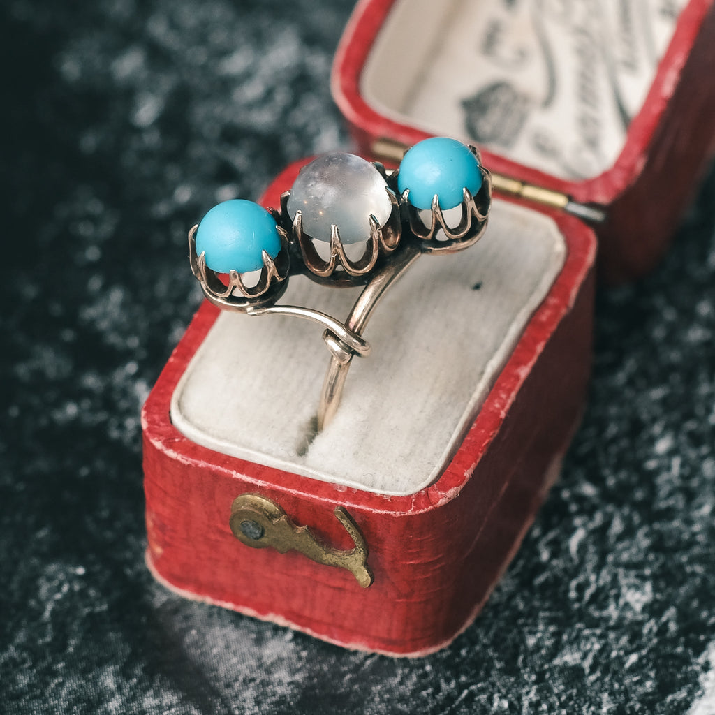 Arts & Crafts Moonstone Crossover Ring - Lost Owl Jewelry