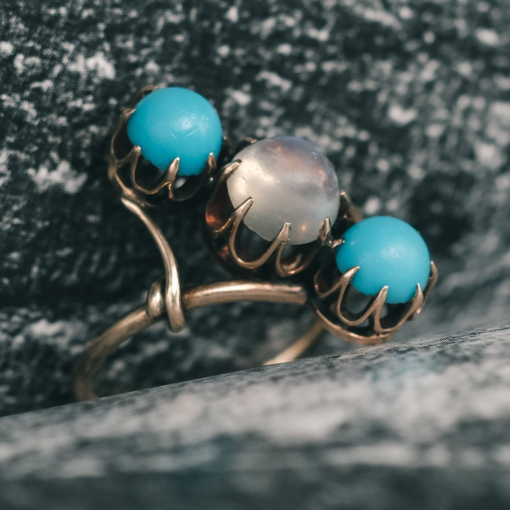 Arts & Crafts Moonstone Crossover Ring - Lost Owl Jewelry