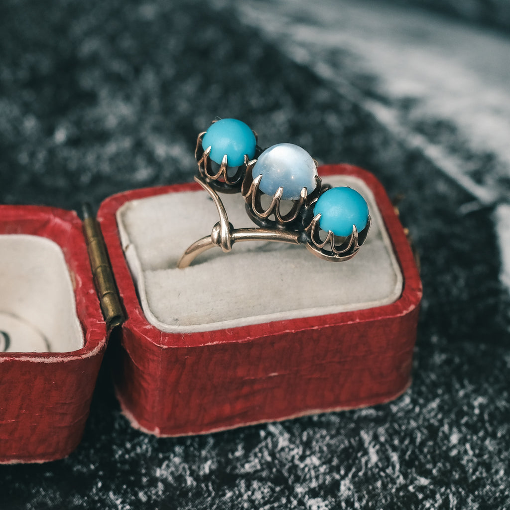 Arts & Crafts Moonstone Crossover Ring - Lost Owl Jewelry