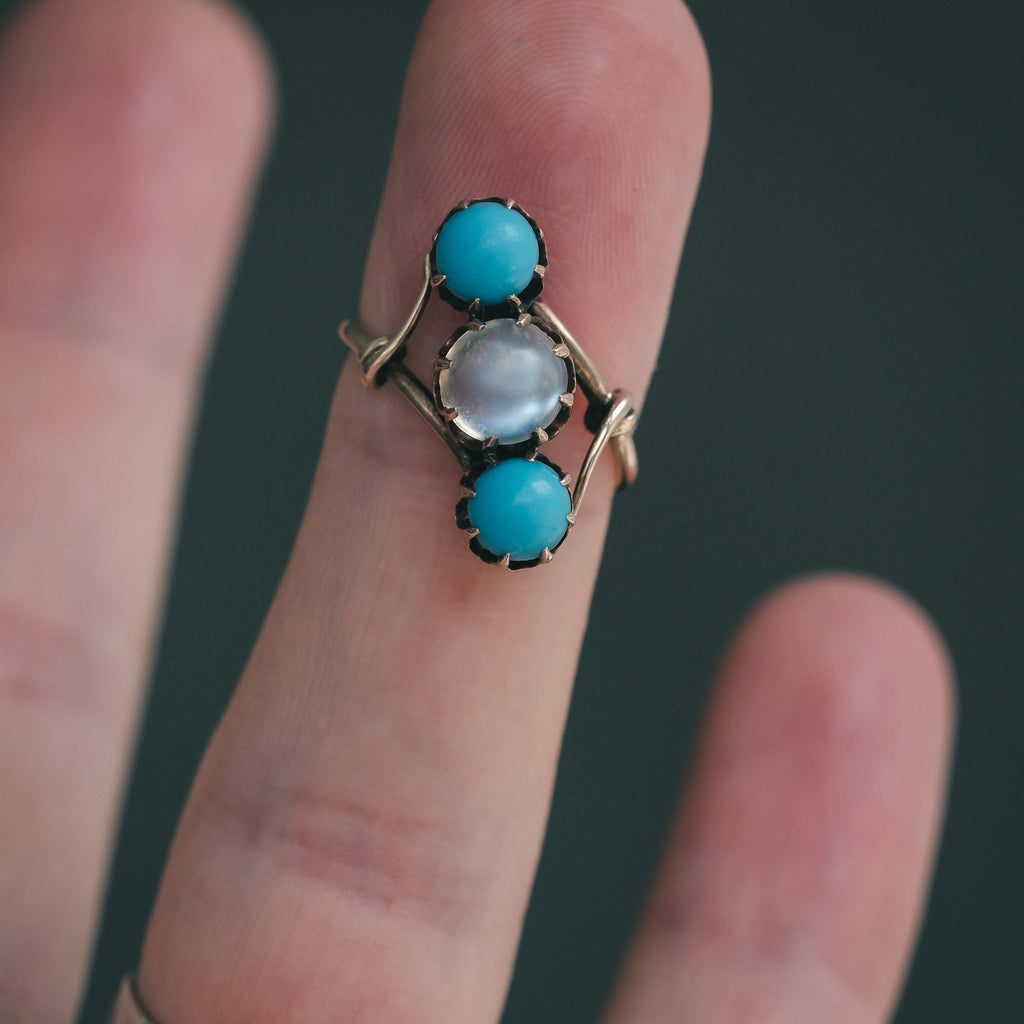 Arts & Crafts Moonstone Crossover Ring - Lost Owl Jewelry