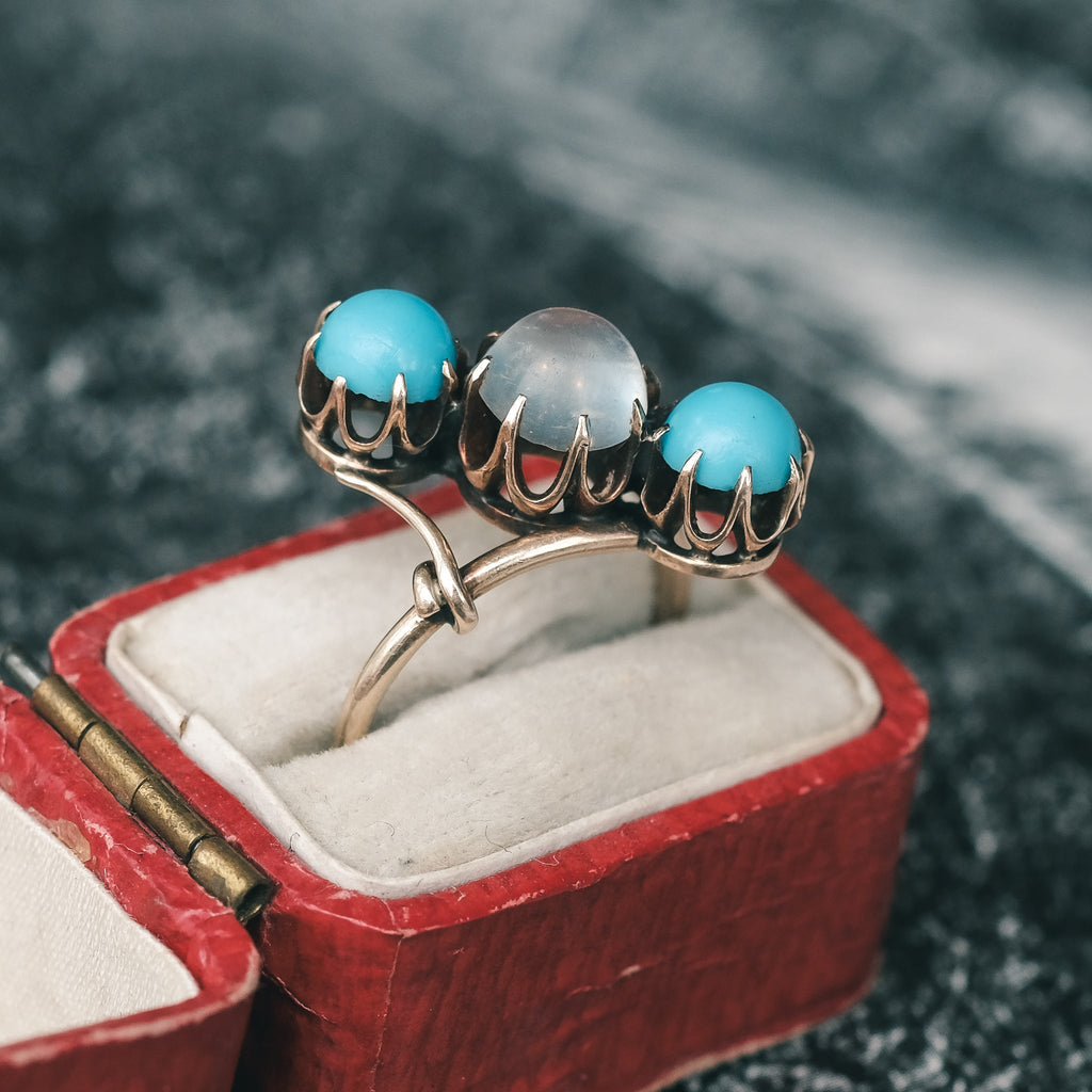 Arts & Crafts Moonstone Crossover Ring - Lost Owl Jewelry