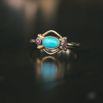 Arts & Crafts Turquoise Ruby Ring - Lost Owl Jewelry