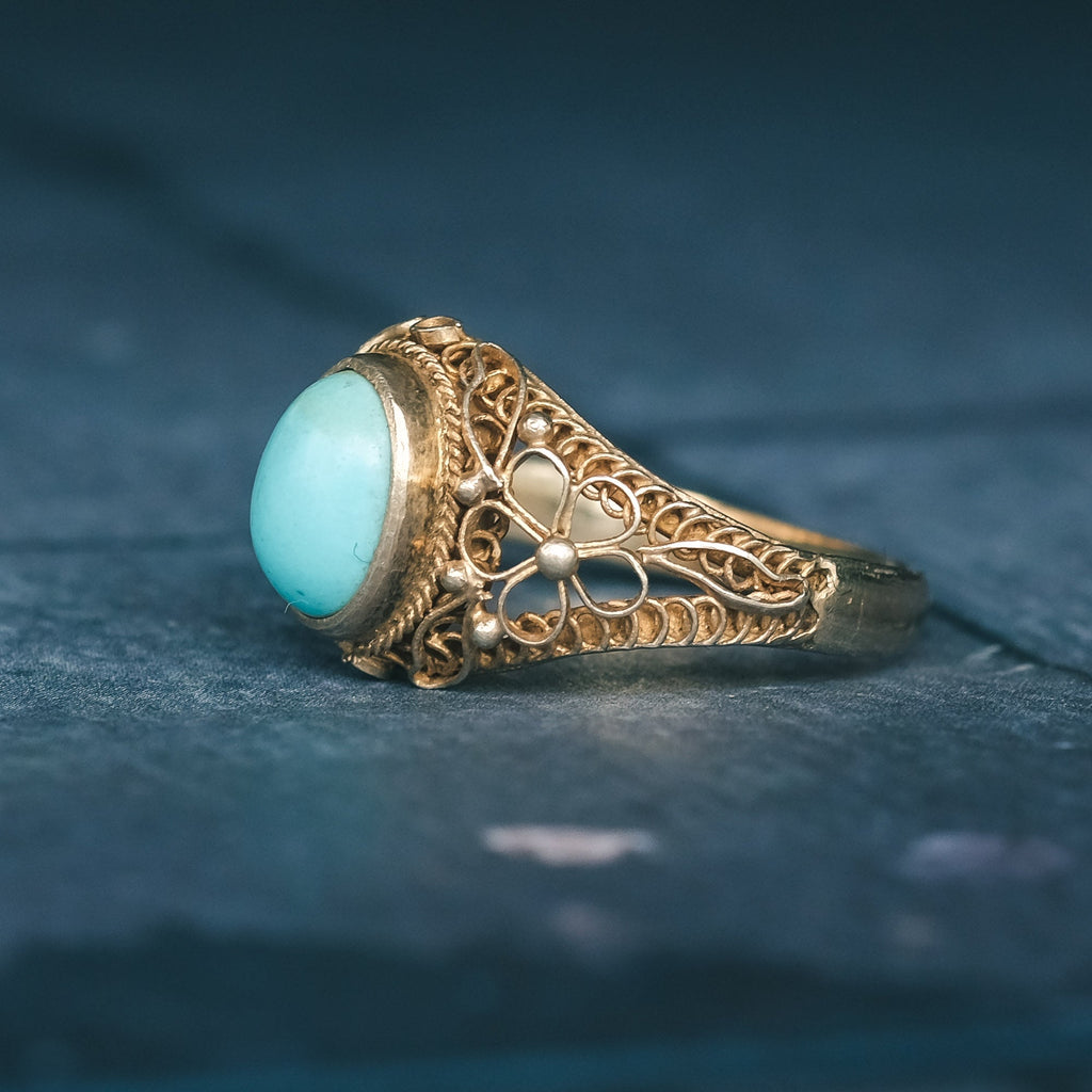 Chinese Turquoise Filigree Ring - Lost Owl Jewelry