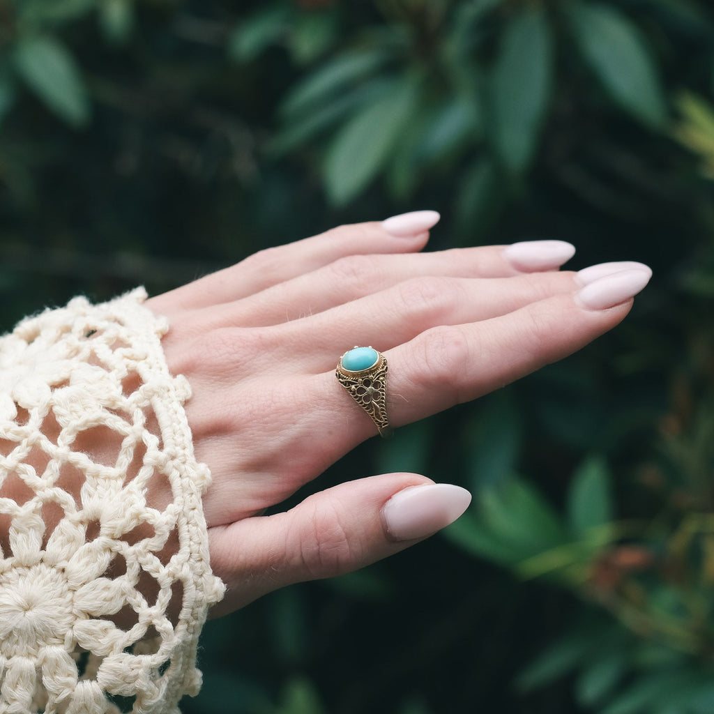 Chinese Turquoise Filigree Ring - Lost Owl Jewelry