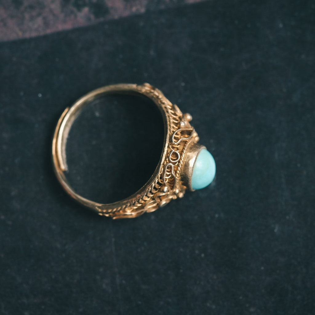 Chinese Turquoise Filigree Ring - Lost Owl Jewelry