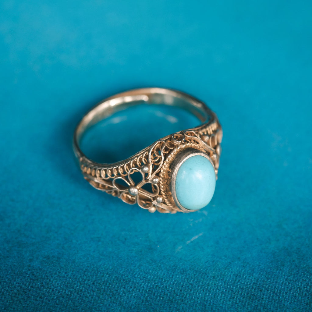 Chinese Turquoise Filigree Ring - Lost Owl Jewelry